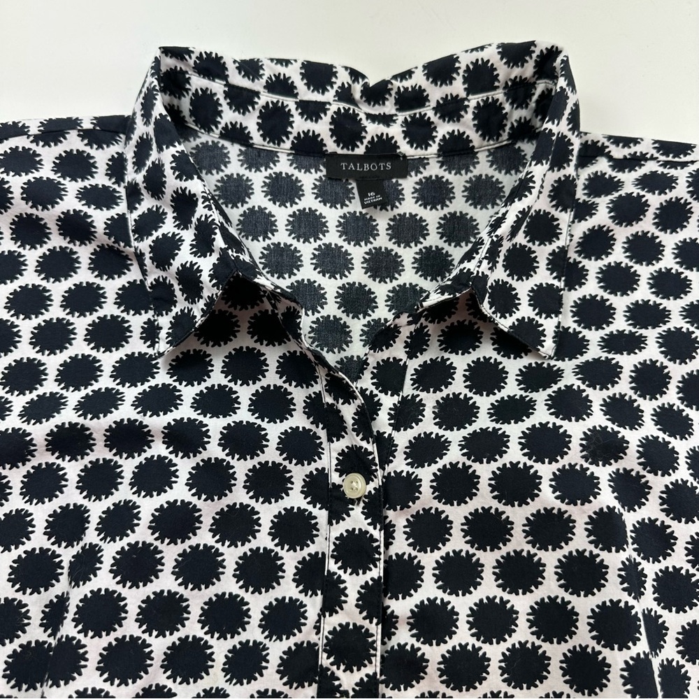 Talbots Shirt Dress Womens 16 Black Ivory Dot Print Short Sleeve Pockets - Picture 10 of 11